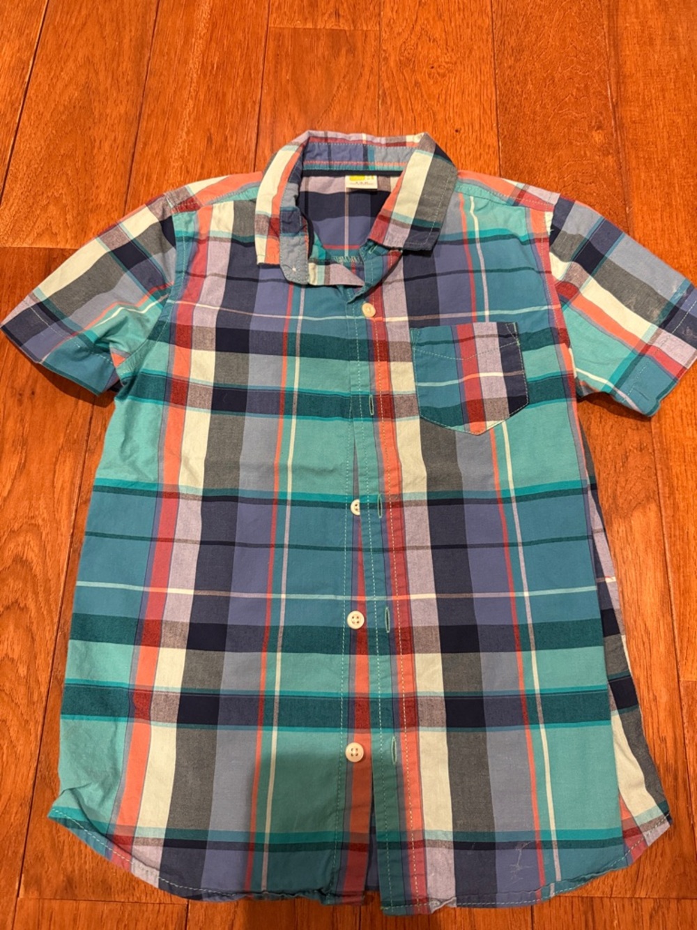 Crazy 8 Teal Multi Plaid Short-Sleeve Button-Up Shirt